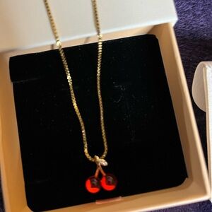 Charming Gold Necklace with Red Cherry Pendant